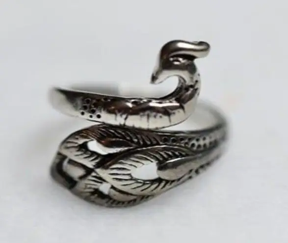 Phoenix Peacock Retro Silver Tone OSFA Fairy Cottagecore Ring