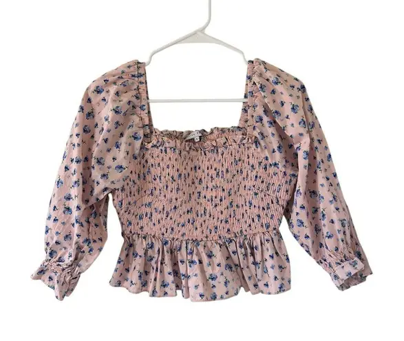 English Factory Floral Print Smocked Ruffle Top