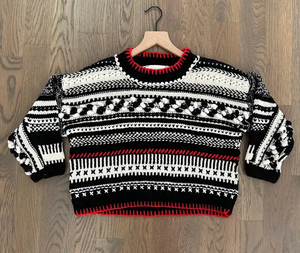 Spencer Vladimir Women's Mixed-Stitch Crop Sweater in Black, White, & Red Small