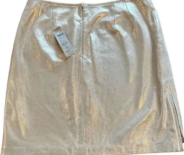 Cache  leather skirt 100% metallic ivory, cream leather skirt, size 8 NWT