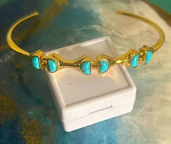 Stella & Dot Gold Plated Cuff Bracelet Geometric Turquoise Dyed Howlite Gemstone