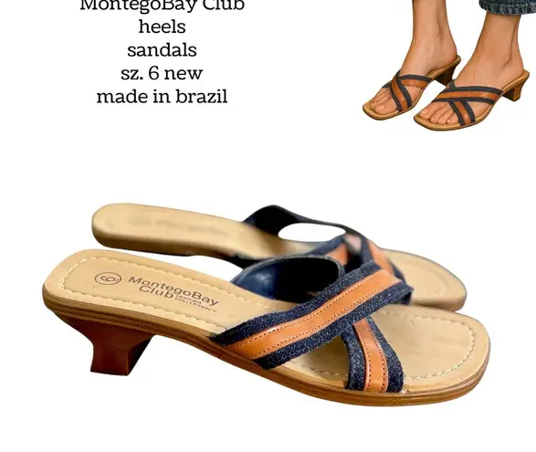 Montego Bay Club Y2K Denim Leather Heels Sandals Size 6 New Brazil