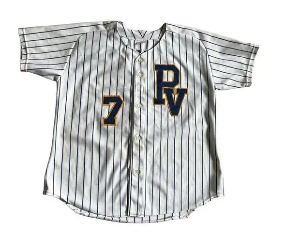 VINTAGE 80s 90 Shirt Womens Short Sleeve Baseball PV 7. Made in USA Blue Size L