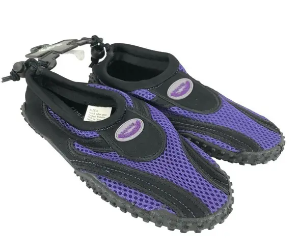 Easy USA Womens Water Shoes Slip On Mesh Drawstring Purple Black Size 6
