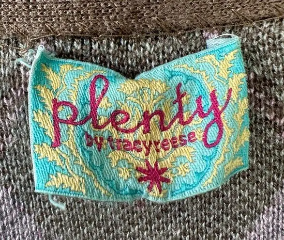 Plenty By Tracy Reese Brown Lavender Argyle Button Down Duster Long Cardigan S