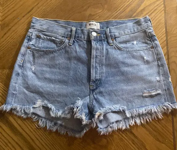 AGOLDE  PARKER HIGH WAISTED BUTTON FLY DISTRESSED DENIM SHORTS SZ 28