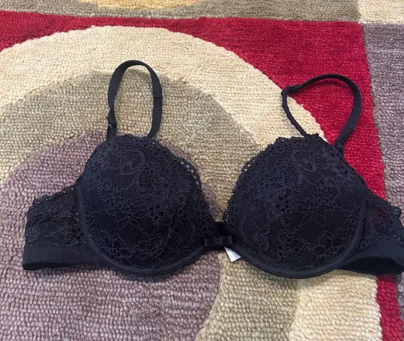 Intimissimi Black Lace Bra Bow Underwire Lingerie Intimates Push Up Size 36B