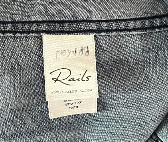 Rails Shirt Womens XS Blue Carter Button Down Dark Vintage Wash Raw Hem Chambray