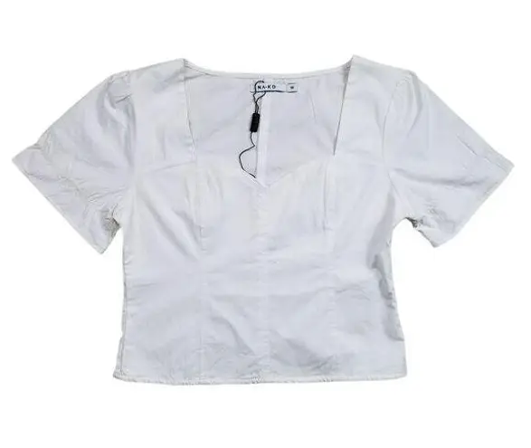 NAKD Puffy Shoulder Corset Top Womens Medium 38 White Side Zip Boho