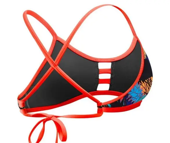 Tyr. Durafast One Pacific Tieback Bikini Swim Top Pineapple Print Black Orange XS