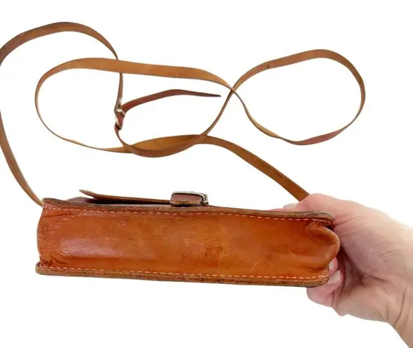 Vintage Grecian Tan Leather Crossbody Made in Greece