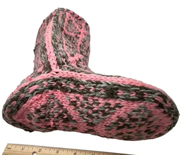 Handmade Knitted Pink and Gray Slippers High Calf B160