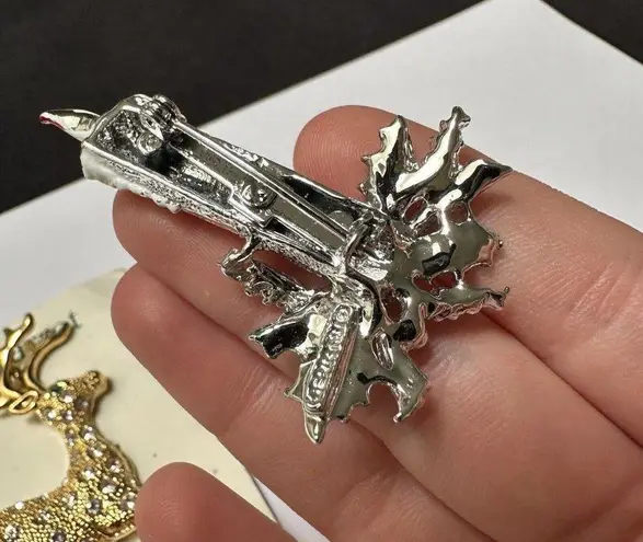 Lot Of 2 Christmas Holiday Brooch Pins Reindeer / Candle 1 Signed Gerry’s