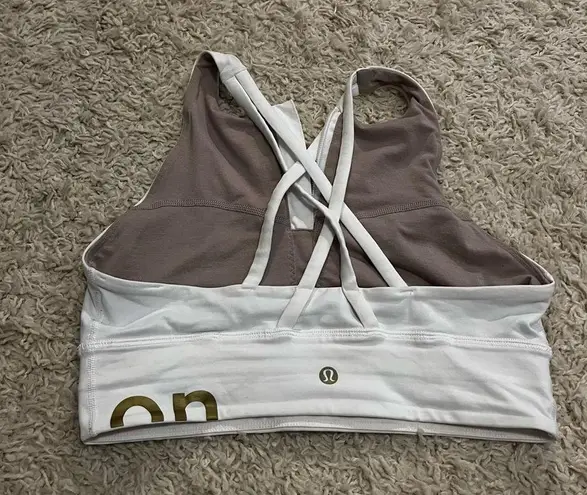 Lululemon  energy high neck long line limited edition sport bra white and gold