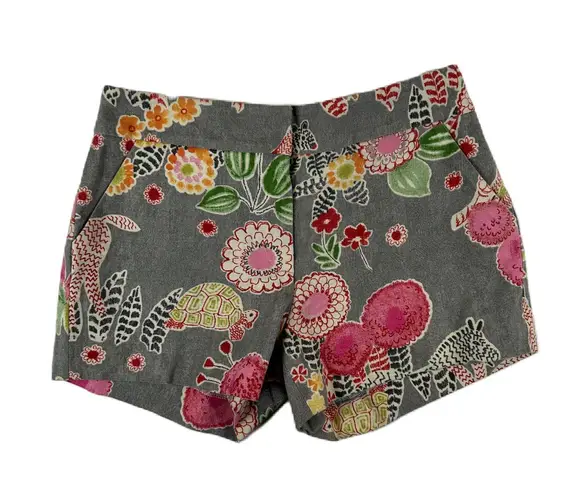 Michelle Farmer Floral Print Shorts Size 2 Gray Colorful USA Made Cotton