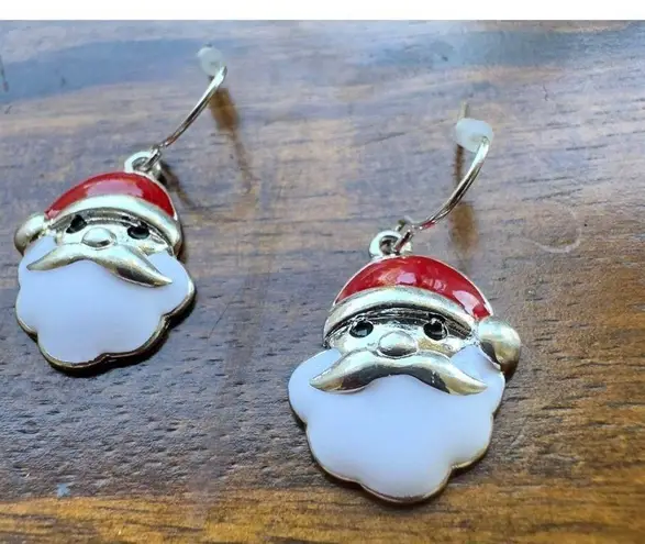 Handmade Santa Claus Earrings Chrismas Jewelry Dangle Hooks 1.25" L Shin…