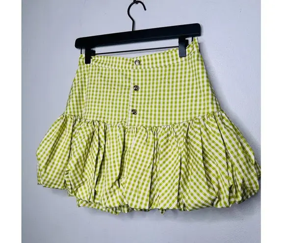 NWT CAROLINE CONSTAS Green White Gingham Checkered Reina Bubble Mini Skirt S