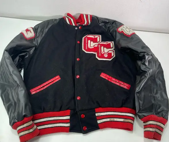 Wool Lettermen Jacket Black & Red Large Cheer Varsity Bomber Streetwear Academia