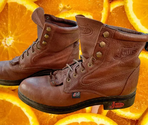 Justin Boots Justin Women's L0902 Brown Leather Roper Work Boots, Size 9B, Ankle Boots