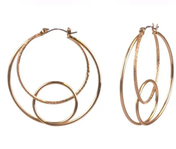 Style & Co NEW Style Co HOOP EARRINGS 1.75” Gold 3 Circle Double Twisted Dangle Drop NWT