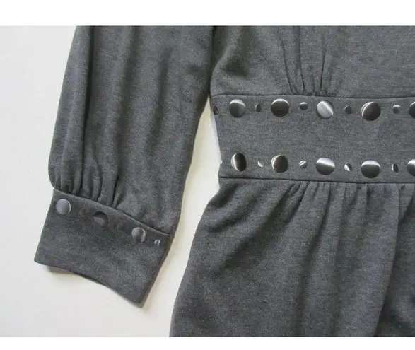 David Meister Heather Gray Silver-toned Disc Trim Jersey Fit & Flare Dress 6