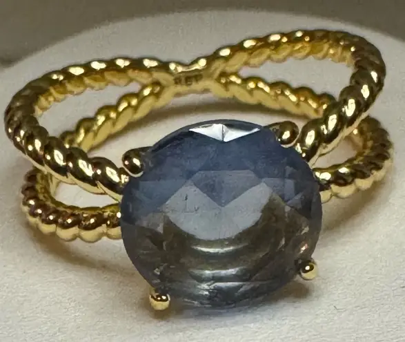 Bomb Party RBP2307 Cross My Heart Blue Purple Tanzanite Yellow 18K Gold Ring 8