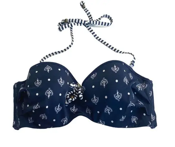 Timeout ᯾ Nautical Print Bandeau Bikini Top ᯾ Navy White Anchors + Stripes