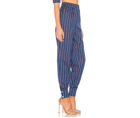 LPA Navy & Coral Striped High Rise Skinny Cuff Snap Pant XXS