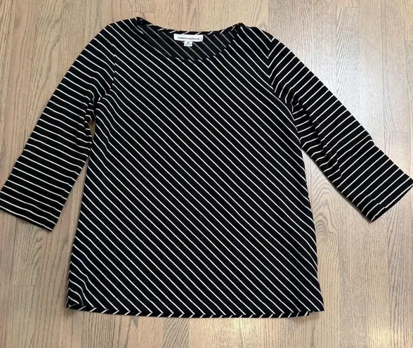 Caroline Rose Black & White Bias Stripe Knit 3/4 Sleeve Tunic Top Size Medium