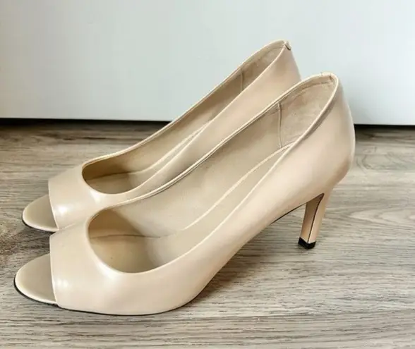 Max Mara Nude Leather Open Toe Heels EU Size 39