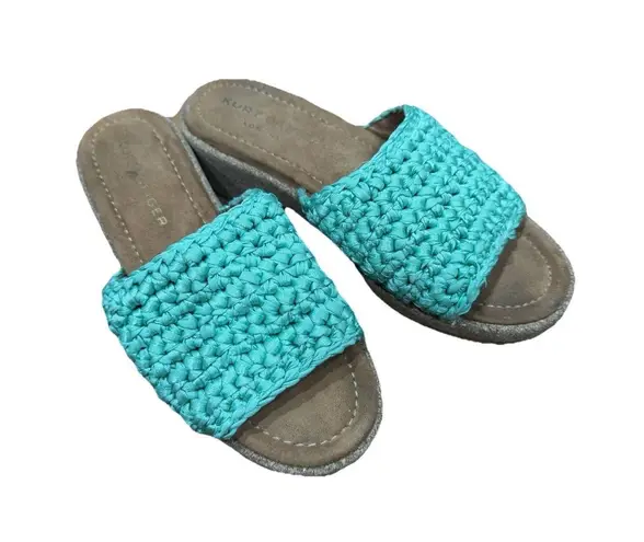 Kurt Geiger Kelly Green Crochet Slides EU 38 US 7.5 Cork Excellent Condition!