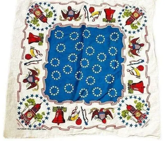Vintage 1970’s Bandana Fast Color 100% Cotton Patriotic Red White Blue Kerchief