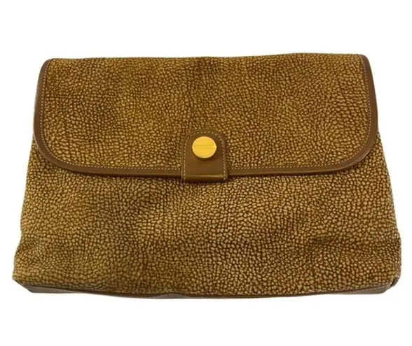 Vintage Borbonese Redwall Suede Clutch Eye of Partridge Italy Brown Leather