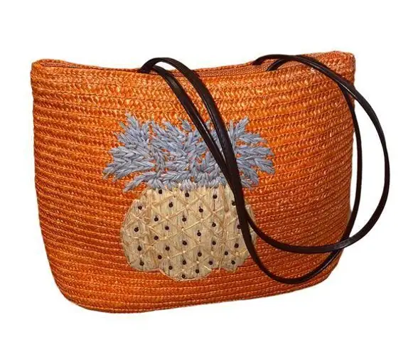 Liz Claiborne Vintage 90s Y2k  Straw Pineapple Tote Bag, Orange