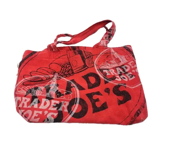 Vintage Trader Joe's Red Cloth Logo Shopping Bag Tote Made In USA