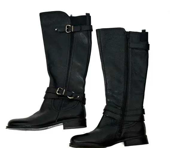 Naturalizer  "June" Black Pebbled Leather Side Zip Wide Leg Knee High Boots