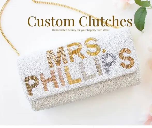 PRETTY ROBES Custom Hand Beaded Clutch Bridal Wedding Bride Bag White Size OS