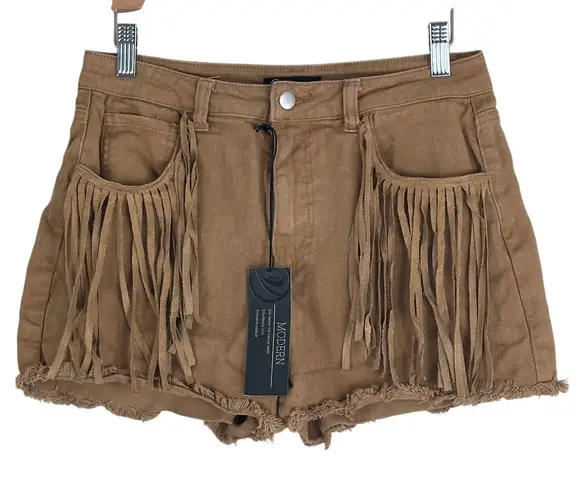 Versona NWT Denim Shorts Womens 8 Brown Fringe Western Cowgirl Boho Festival