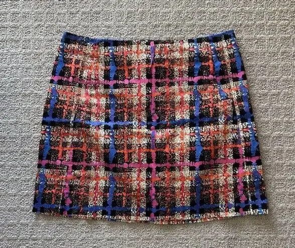 J. Crew Abstract Plaid Print Mini Skirt Womens Size 2 Stretch Colorful Retro Y2K Pink