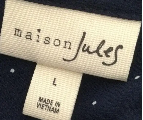 Maison Jules Mandarin Collar Blue & White Micro Polka Dot Shift Dress