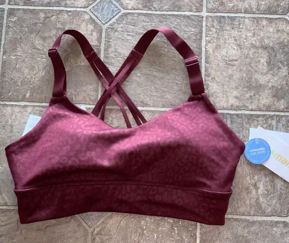 NEW Marika Padded Sports Bra Strappy, Adjustable, NWT Maroon Leopard Print