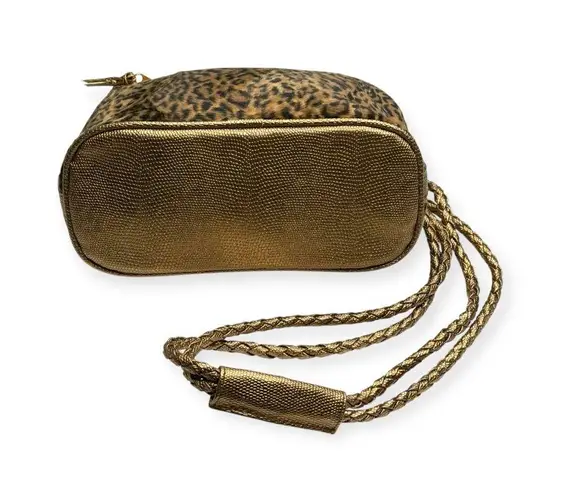 Tiannl ✽ Faux Fur Crossbody Handbag ✽ Animal Print ✽ Vegan Gold Metal Snakeskin Brown