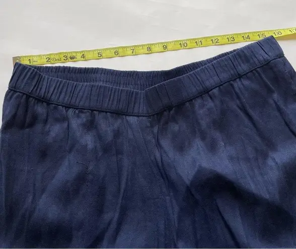 Susan Graver Linen Blend Ankle Pants Crochet Detail Navy Blue Size 12