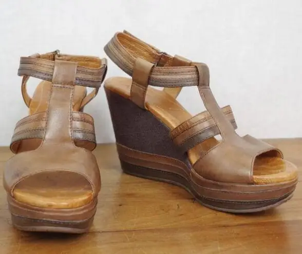 Naya Elise Multicolor Brown Platform Leather Wedge Sandals 9M Size 9