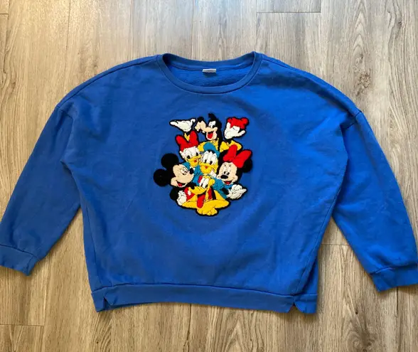 Disney  Vintage Blue Patchwork Fleece Sweater Size L