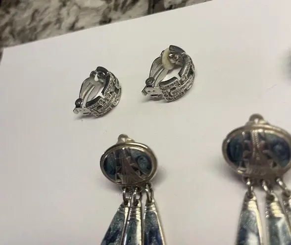 Lot Of 3 Silver Tone Costume Earrings Screw On Clip