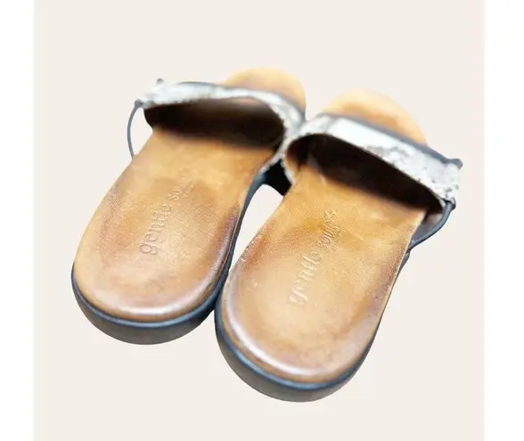 Gentle Souls Black Snake Print Leather Slip On Open Toe Slide Sandals Size 8