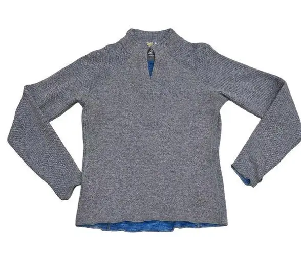 Mountain Hardwear Gray & Blue Split V Neck Wool Blend Sweater