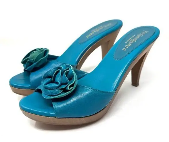YSL YVES SAINT LAURENT turquoise leather heel slides, made in Spain, size 39