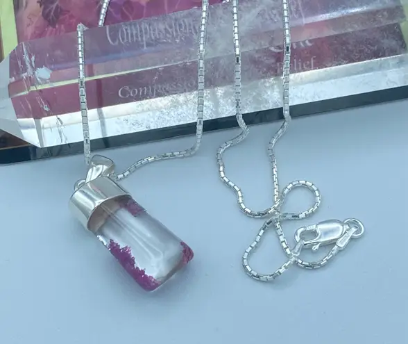 Garden Quartz Purple Lodolite Pendant 18" Diamond Cut Box Chain Pink